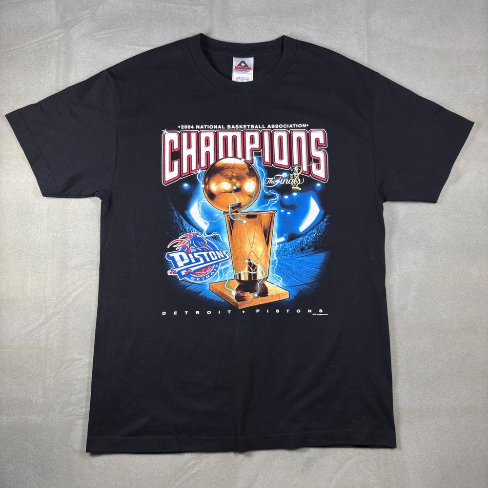 Vintage 2004 NBA Finals Champions Detroit Pistons T-Shirt Mens L Black AAA NBA